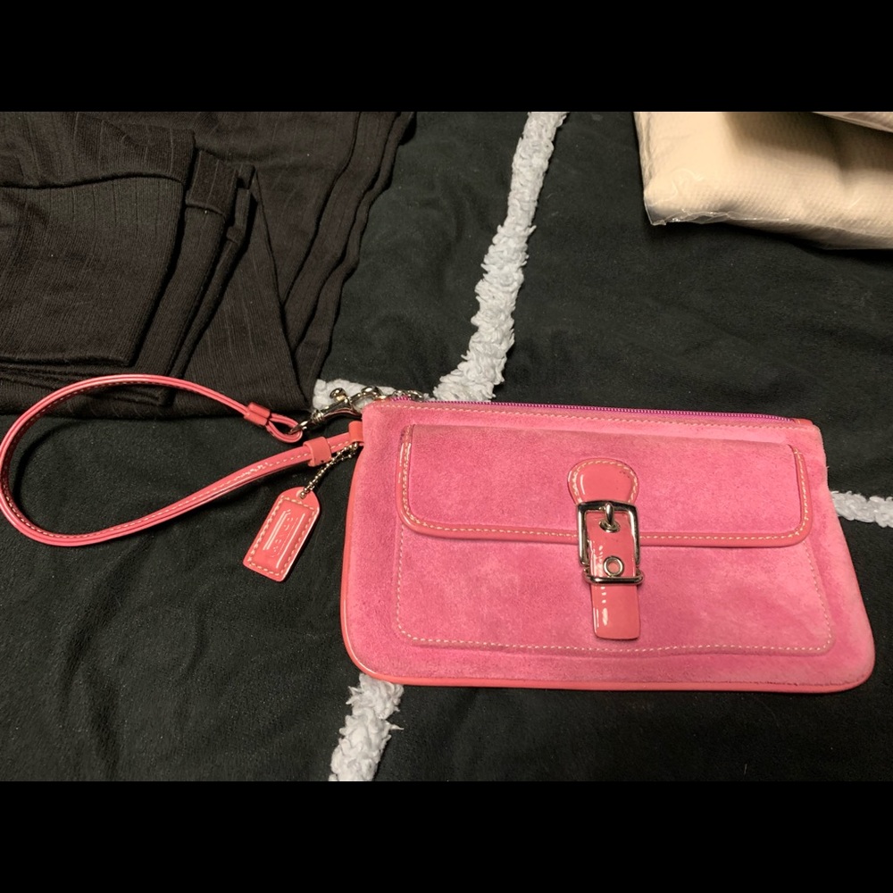 COACH wallet wristlet pink suede leather